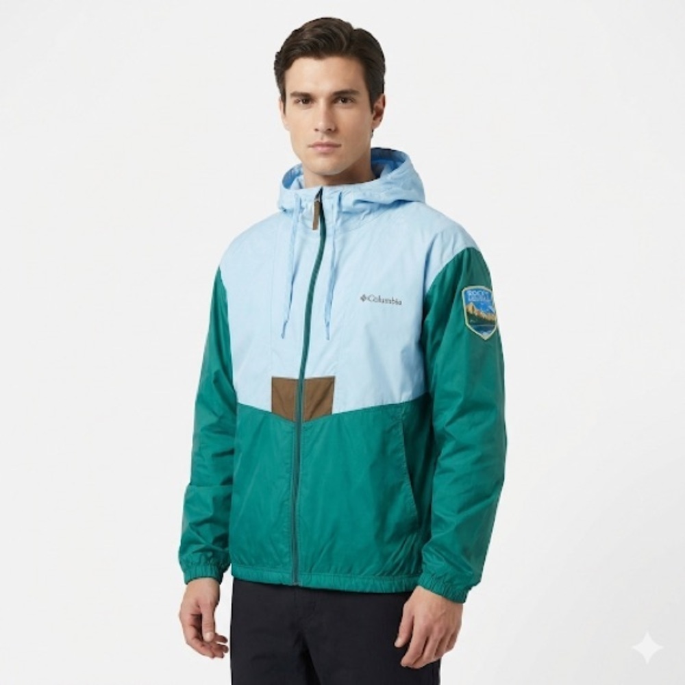 Columbia Hiking Windbreaker Colorblock Hooded Jacket Mens M